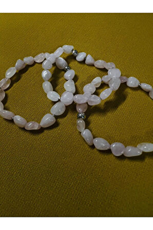 Sertifikalı Pembe Kuvars Doğal Taş Şekilsiz Tımbıl Bileklik AAA Kalite Sürpriz Hediyeli