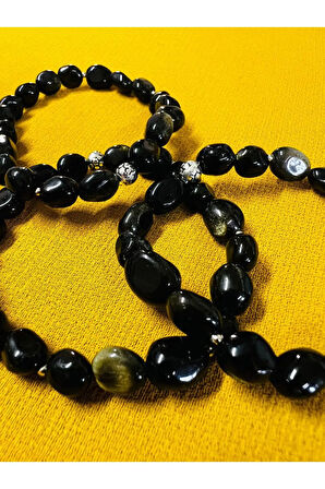 Sertifikalı Obsidyen Doğal Taş Şekilsiz Tımbıl Bileklik AAA Kalite Sürpriz Hediyeli