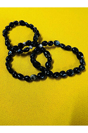 Sertifikalı Obsidyen Doğal Taş Şekilsiz Tımbıl Bileklik AAA Kalite Sürpriz Hediyeli