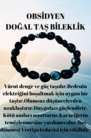 Sertifikalı Obsidyen Doğal Taş Şekilsiz Tımbıl Bileklik AAA Kalite Sürpriz Hediyeli