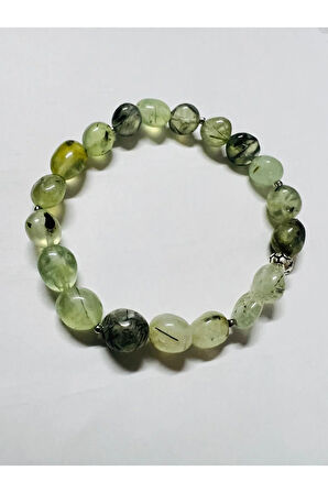 Sertifikalı Prehnite Doğal Taş Şekilsiz Tımbıl Bileklik AAA Kalite Sürpriz Hediyeli