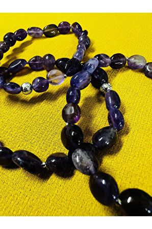 Sertifikalı Ametist Doğal Taş Şekilsiz Tımbıl Bileklik AAA Kalite Sürpriz Hediyeli