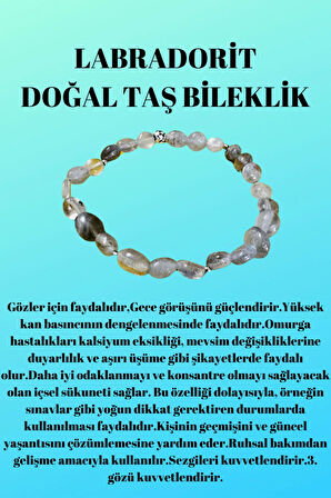 Sertifikalı Labradorit Doğal Taş Şekilsiz Tımbıl Bileklik AAA Kalite Sürpriz Hediyeli