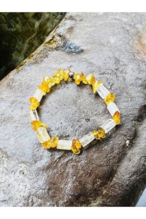 Sertifikalı Sitrin Taşı Tasarım Bileklik Orijinal Doğal Taş AAA Kalite