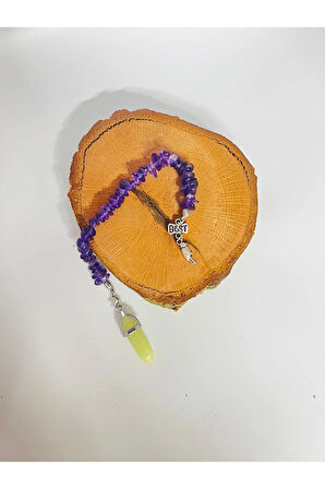 Sertifikalı Ametist & Kedi Gözü Doğal Taş Kolye Pandül Sarkaç