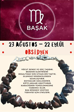 Sertifikalı Burç Taşı Başak Burcu Obsidyen Taşı Bileklik