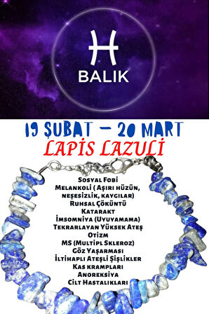Sertifikalı Burç Taşı Balık Burcu Lapis Lazuli Taşı Bileklik