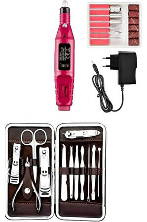 Elektrikli Manikür Pedikür Seti İkili Set 12 Parça Tırnak Bakımı Törpü Prot