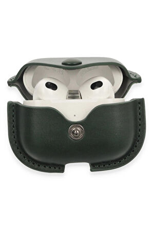 Airpods 3 (3.nesil) Çanta Deri Kılıf - Haki Yeşil-(5796)