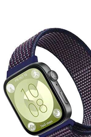 Huawei Fit 4 Hasırlı Cırtcırtlı Kordon - Mavi-Beyaz-(5796)