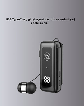 İçi Sarılabilen Kablo ve Yaka Klipsli Bluetooth Kulaklık