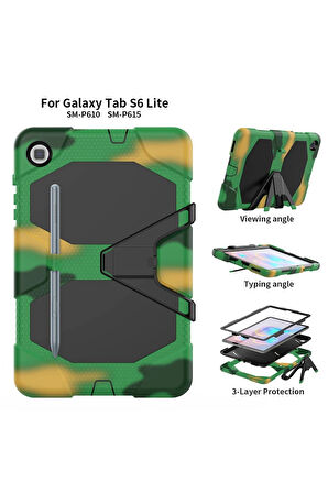 Samsung Galaxy P610 Tab S6 Lite 10.4 Kılıf Griffin Tablet Kapak - Kamuflaj-(5796)