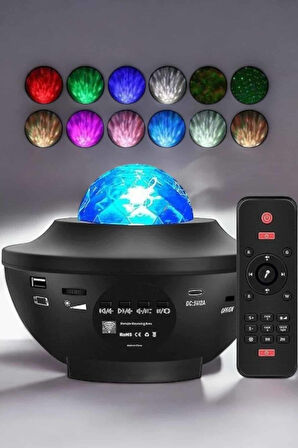 Çocuklara Özel Şarjlı Bluetooth Hoparlör Parti Led Lambası Yıldızlı Projeks