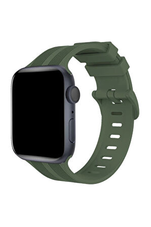 Apple Watch 38mm KR408 Çizgili Silikon Kordon - Koyu Yeşil-(5796)