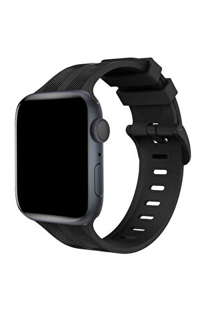 Apple Watch 42mm KR408 Çizgili Silikon Kordon - Siyah-(5796)