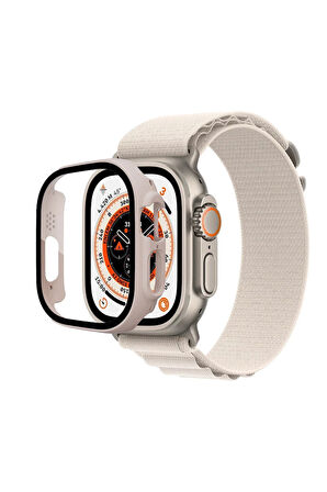 Apple Watch Ultra 49mm Desert Camlı Kasa Ekran Koruyucu - Metalik Gold-(5796)