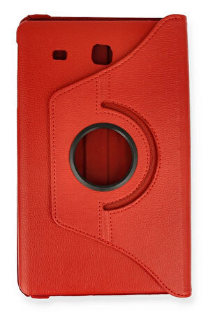 Samsung Galaxy T560 Tab E 9.7 Kılıf 360 Tablet Deri Kılıf - Kırmızı-(5796)