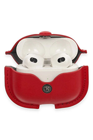 Airpods 3 (3.nesil) Çanta Deri Kılıf - Kırmızı-(5796)