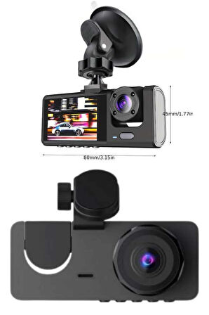 Yol Kayıt Araç Kamerası HD DVR 3 Kameralı 2.0in Ekranlı Ön İç Arka