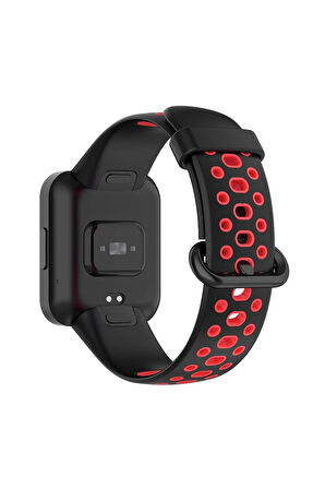 Xiaomi Redmi Watch 2 Spor Delikli Kordon - Siyah-Kırmızı-(5796)