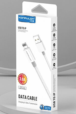 DC79 1M 3A USB to Lightning Hızlı Şarj Kablo - Beyaz-(5796)