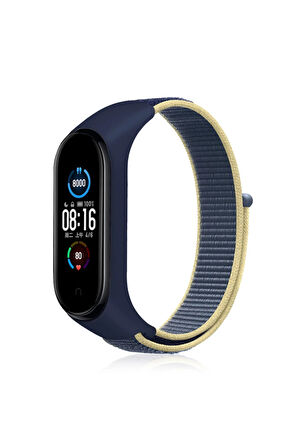 Xiaomi Mi Band 4 Hasırlı Cırtcırtlı Kordon - Sarı-Lacivert-(5796)