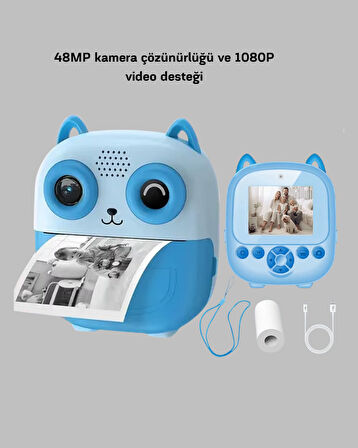 Anında Baskı Özellikli Çocuk Kamerası 48MP 1080P Çift Lens 32GB Destekli