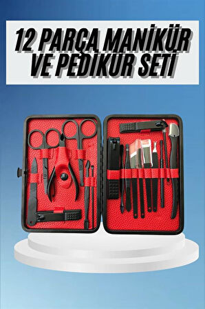 Deri Çantalı Siyah Paslanmaz Çelik 17 Parça Manikür Pedikür Seti