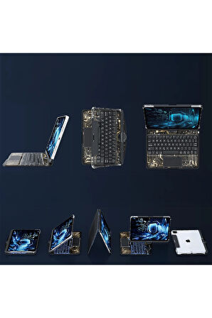 JP12.9 iPad Pro 12.9 (2022) Kılıf Vales Dönen Ledli Klavyeli Tablet Kılıfı - S