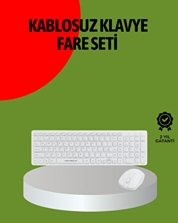 Kablosuz Klavye Mouse Seti Beyaz Q Klavye Tüm Cihazlara Uyumlu