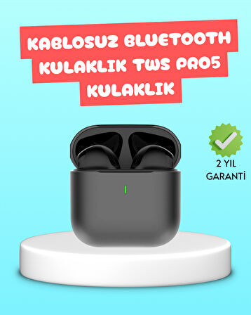 TWS Pro 5 Bluetooth Kulaklık – Kablosuz ve Şarj Kutulu Tasarım
