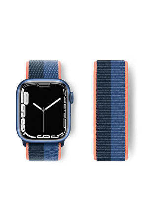 Apple Watch 38mm Hasırlı Cırtcırtlı Kordon - Siyah-Mavi-(5796)