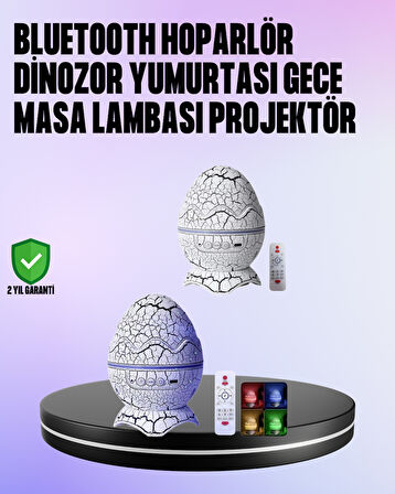 Dinozor Yumurtası Galaksi Projektör Gece Lambası 4'ü 1 Arada – Bluetooth Hopar