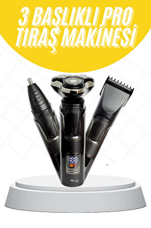 Tıraş Makinesi Profesyonel 3in1 Dijital Göstergeli 3 Başlıklı Erkek Bakım