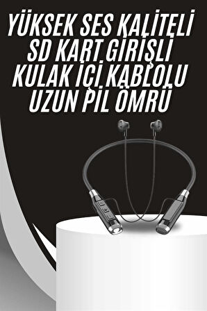Boyun Bantlı Kulak İçi Kablolu Yüksek Ses Kaliteli Bluetooth Kulaklık