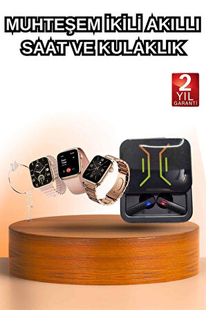 Wireless Şarjlı Akıllı Saat ve Dijital Göstergeli Kablosuz Bluetooth Kulaklık 