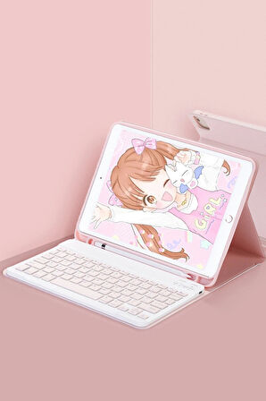iPad 2022 10.9 (10.nesil) Kılıf KC01 Smart Klavyeli Tablet Kılıfı - Pembe-(5796