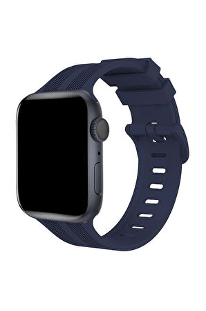 Apple Watch 38mm KR408 Çizgili Silikon Kordon - Lacivert-(5796)