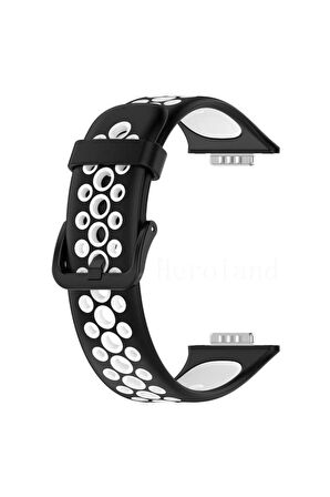 Huawei Watch Fit 2 Spor Delikli Kordon - Siyah-Beyaz-(5796)