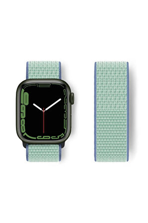 Apple Watch 42mm Hasırlı Cırtcırtlı Kordon - Mavi-Turkuaz-(5796)