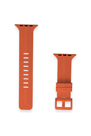 Apple Watch 42mm KR408 Çizgili Silikon Kordon - Turuncu-(5796)