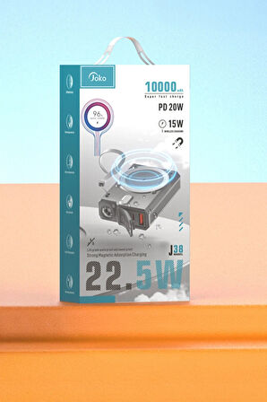 J38 10.000 mAh 20W PD Led Işıklı Magsafe Powerbank - Turuncu-(5796)