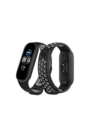 Xiaomi Mi Band 6 Spor Delikli Kordon - Siyah-Gri-(5796)
