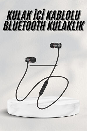 Sports Mıknatıslı Siyah Bluetooth Kulaklık Kablolu Uzun Pil Ömrü