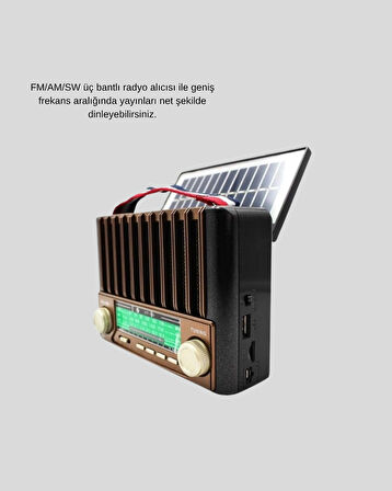 Solar Hoparlör Bluetooth FM AM SW Radyo Çok Fonksiyonlu Şarjlı