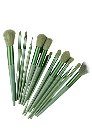 Makyaj Fırça Seti Yeşil 13 Parça Fondöten Fırçası Allık Fırçası Far Fır