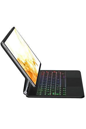 Samsung Galaxy T870 Tab S7 11 Kılıf Eternal Ledli Klavyeli Tablet Kılıfı - Siya