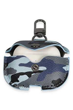 Airpods 3 (3.nesil) Çanta Kamuflaj Deri Kılıf - Mavi-(5796)