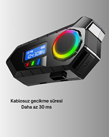 500mAh Bataryalı Bluetooth 5.4 İnterkom LED Ekranlı FM Destekli