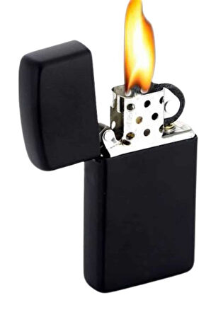 Doldurulabilir Siyah Benzinli Çakmak Metalik